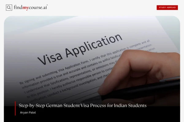 Pen held over visa document for German Student Visa – Find My Course | findmycourse.ai