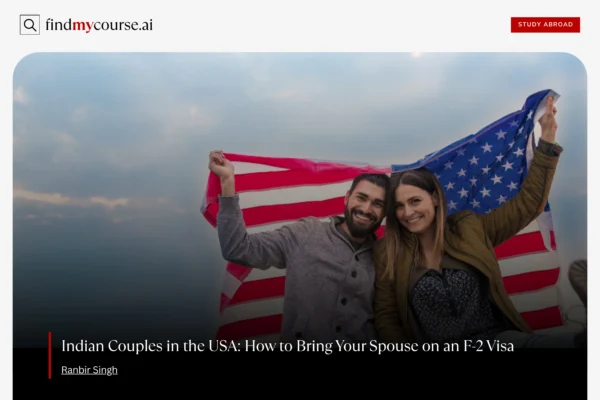 Smiling Indian couple holding a U.S. flag, symbolizing US spouse visa – Find my course | FindMyCourse.ai