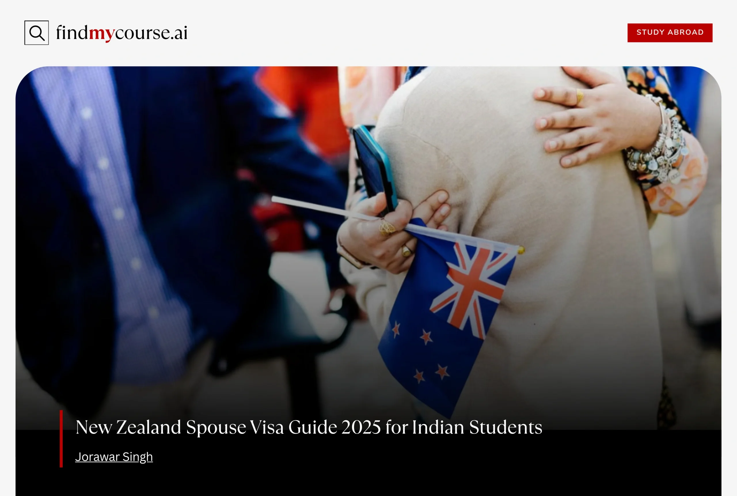 Close-up of couple holding New Zealand flag representing New Zealand spouse visa- – Find my course | FindMyCourse.ai