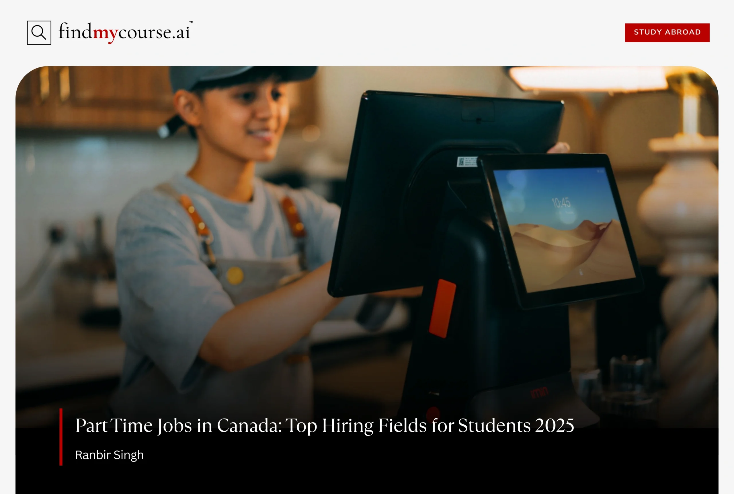 Smiling student working part-time at a checkout counter in Canada- Find my course | FindMyCourse.ai