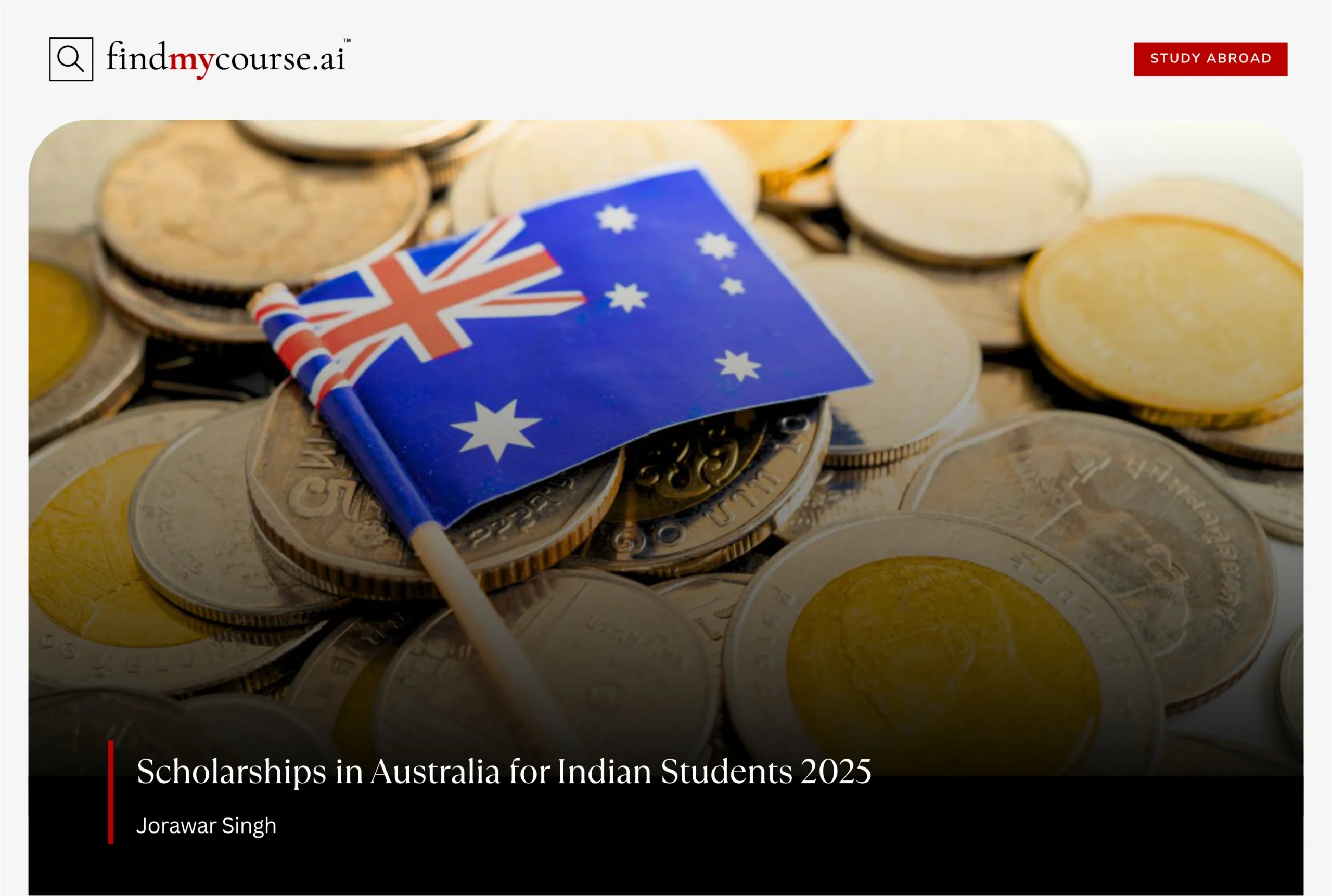 Australian flag on coins representing scholarships for Indian students - Find my course | FindMyCourse.ai