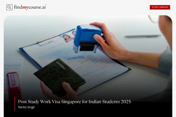 Hand holding passport and visa documents showcasing post study work visa Singapore – Findmycourse.ai