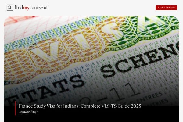 France Study Visa for Indian Students: VLS-TS Long Stay Visa Guide Close-up of VLS-TS Schengen visa sticker representing a France study visa – Findmycourse.ai