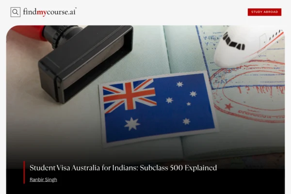 Passport with Australian flag and visa stamp denoting Student Visa - Find my course | FindMyCourse.ai