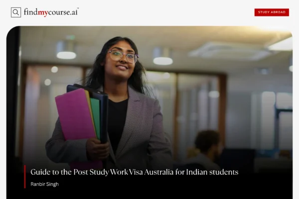 Confident Indian student with folders, symbolizing post study work visa - Find my course | FindMyCourse.ai