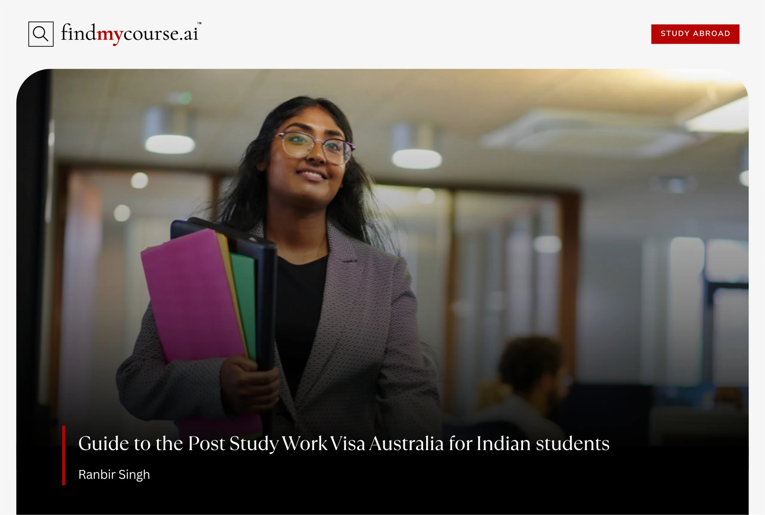 Confident Indian student with folders, symbolizing post study work visa - Find my course | FindMyCourse.ai