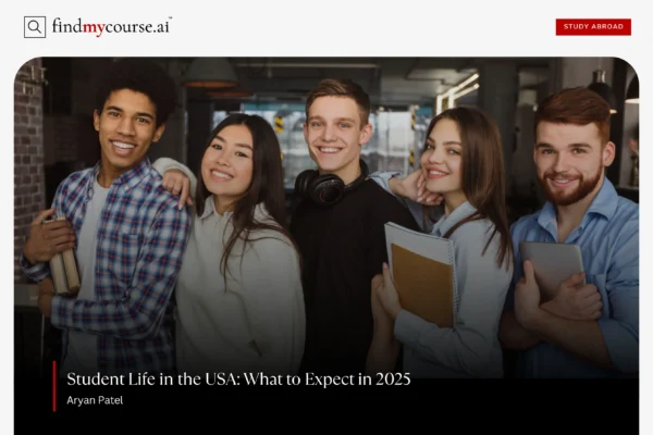 Student Life in the USA: A Guide for Global Students Group of happy students holding books, showing Student Life in USA – Find My Course | findmycourse.ai