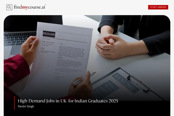 Resume review scene showcasing Jobs in UK for Indians – Find My Course | findmycourse.ai