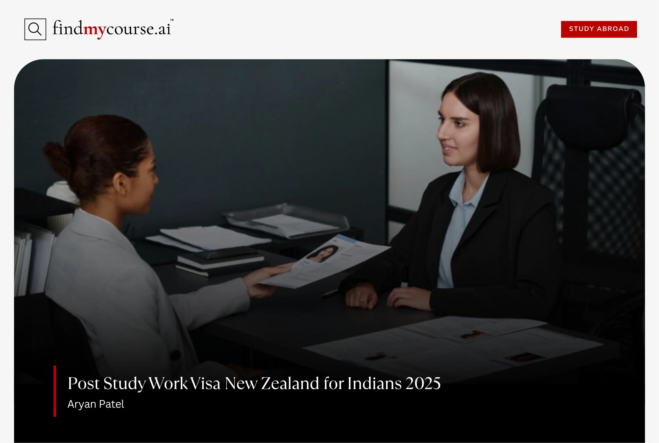 job interview scene representing Post Study Work Visa opportunities in New Zealand – findmycourse.ai