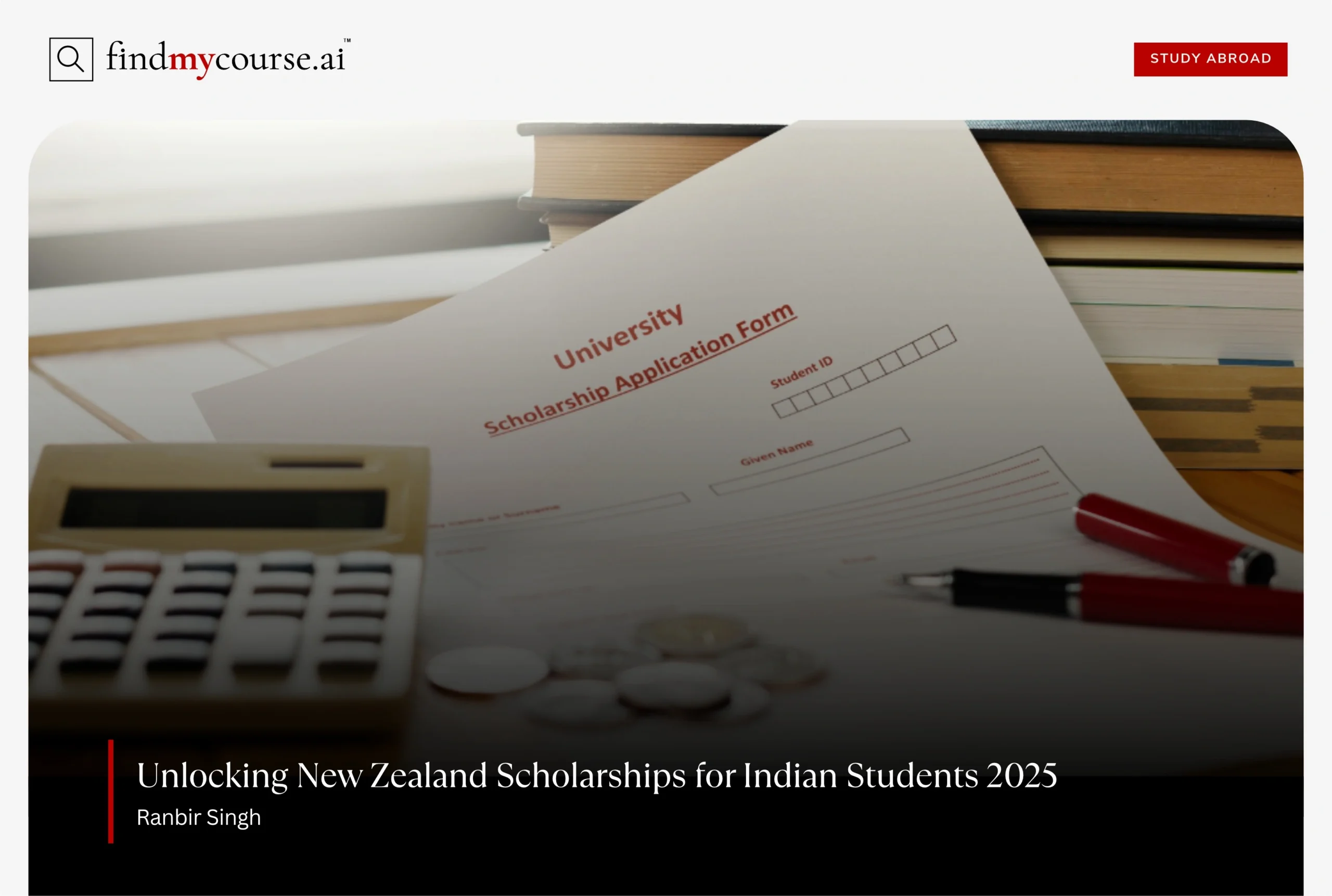 Scholarship form and study tools showcasing New Zealand scholarship opportunities – Findmycourse.ai