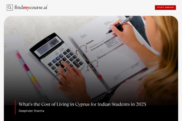 Person with a book and calculator denoting cost of living in Cyprus for students — Findmycourse.ai