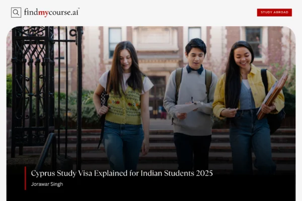 Group of students in a campus denoting Cyprus study visa guide for Indians — Findmycourse.ai