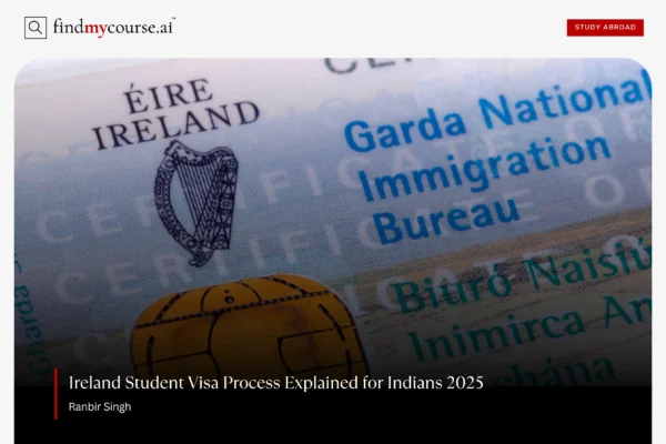 Close-up of Irish residence permit card representing student visa process for Indians — Findmycourse.ai