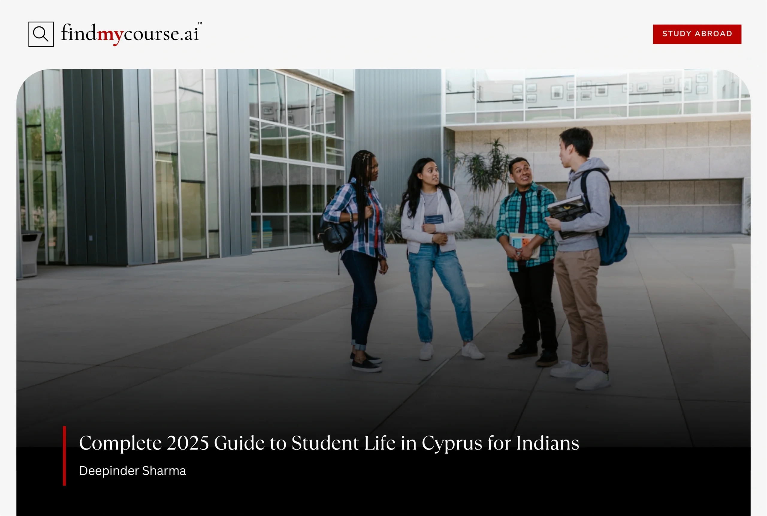 Diverse student group enjoying a conversation outdoors depicting student life in Cyprus – Findmycourse.ai