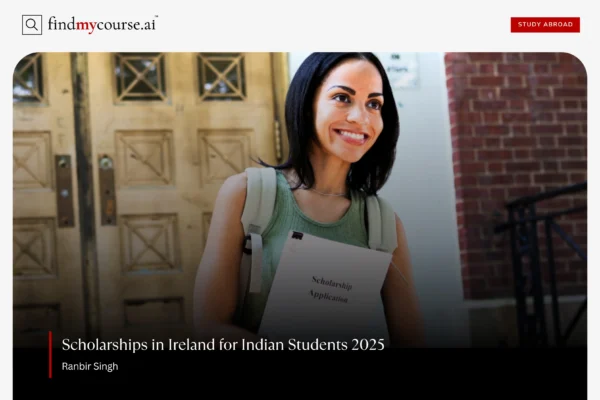 Smiling student holding application form denoting scholarships in Ireland for Indians — Findmycourse.ai
