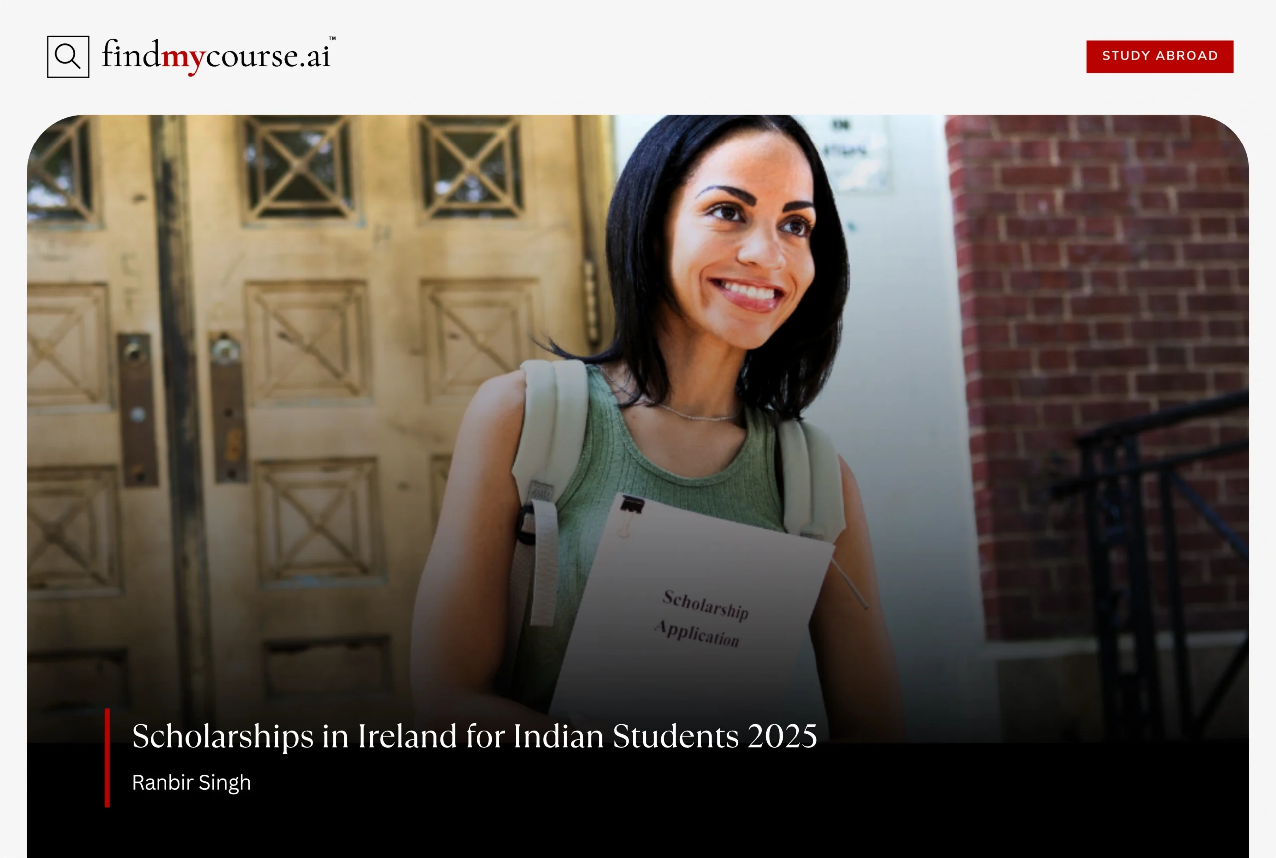 Smiling student with a scholarships in Ireland application in hand – Findmycourse.ai