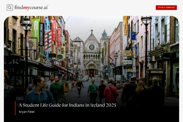 Bustling street scene in Dublin representing life in Ireland for Indian students — Findmycourse.ai