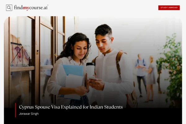 Couple looking at a phone in campus denoting Cyprus spouse visa for Indian students — Findmycourse.ai