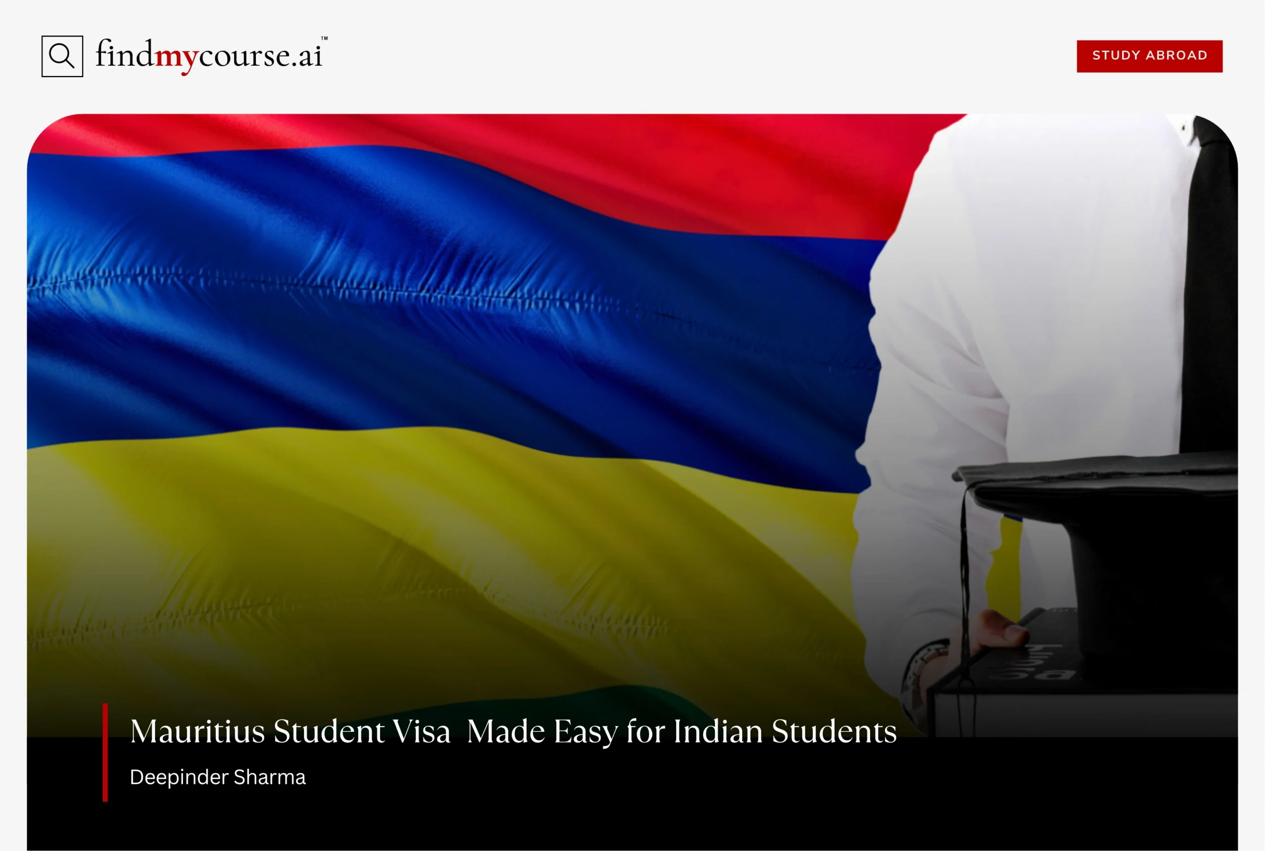 Student in formal wear with Mauritius flag representing Student Visa– Findmycourse.ai