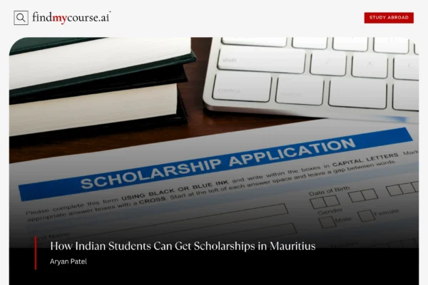 Application form on desk with books and keyboard showcasing scholarships in Mauritius — Findmycourse.ai