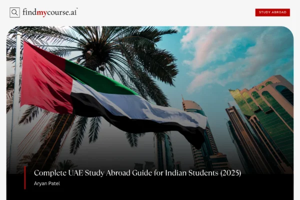 Cityscape under waving UAE flag, representing study in UAE — FindMyCourse.ai