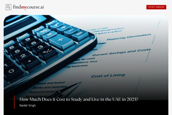 cost of living sheet with calculator showcasing student expenses in UAE — Findmycourse.ai