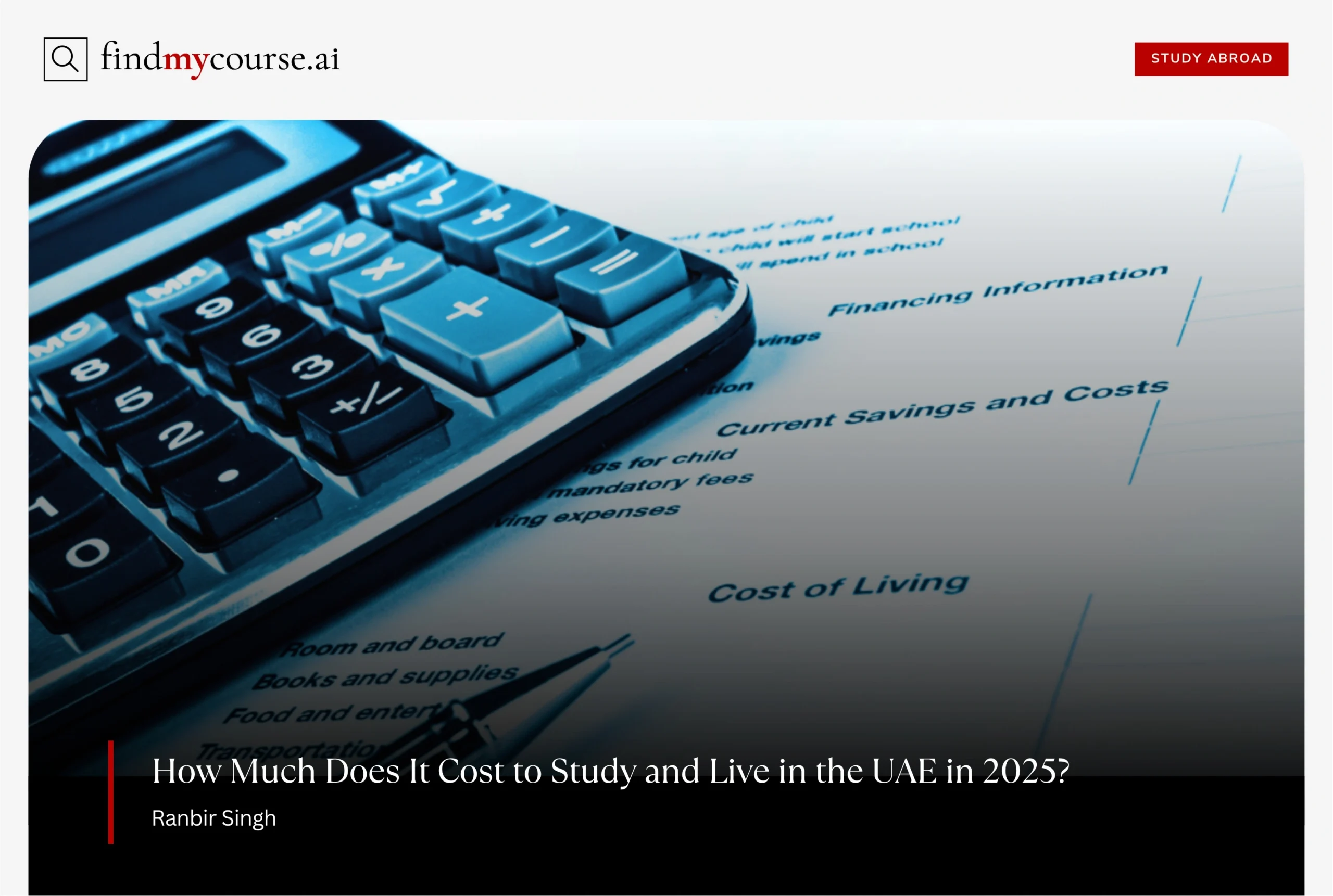 cost of living sheet with calculator showcasing student expenses in UAE — Findmycourse.ai