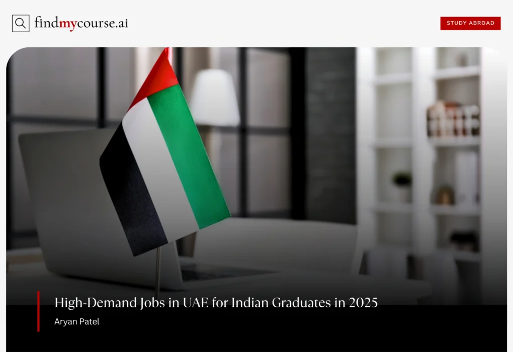 Office setup with UAE flag on desk symbolizing high-demand jobs in UAE — Findmycourse.ai