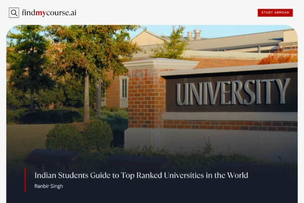 Campus landscape with university sign depicting Top Ranked Universities — Findmycourse.ai