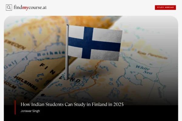 Finland highlighted on a map with flag for Indian study abroad guide 2025 — Findmycourse.ai