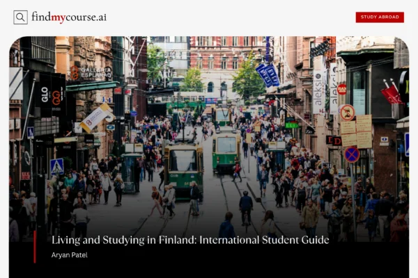 Busy Helsinki street with trams and people highlighting student life in Finland — Findmycourse.ai