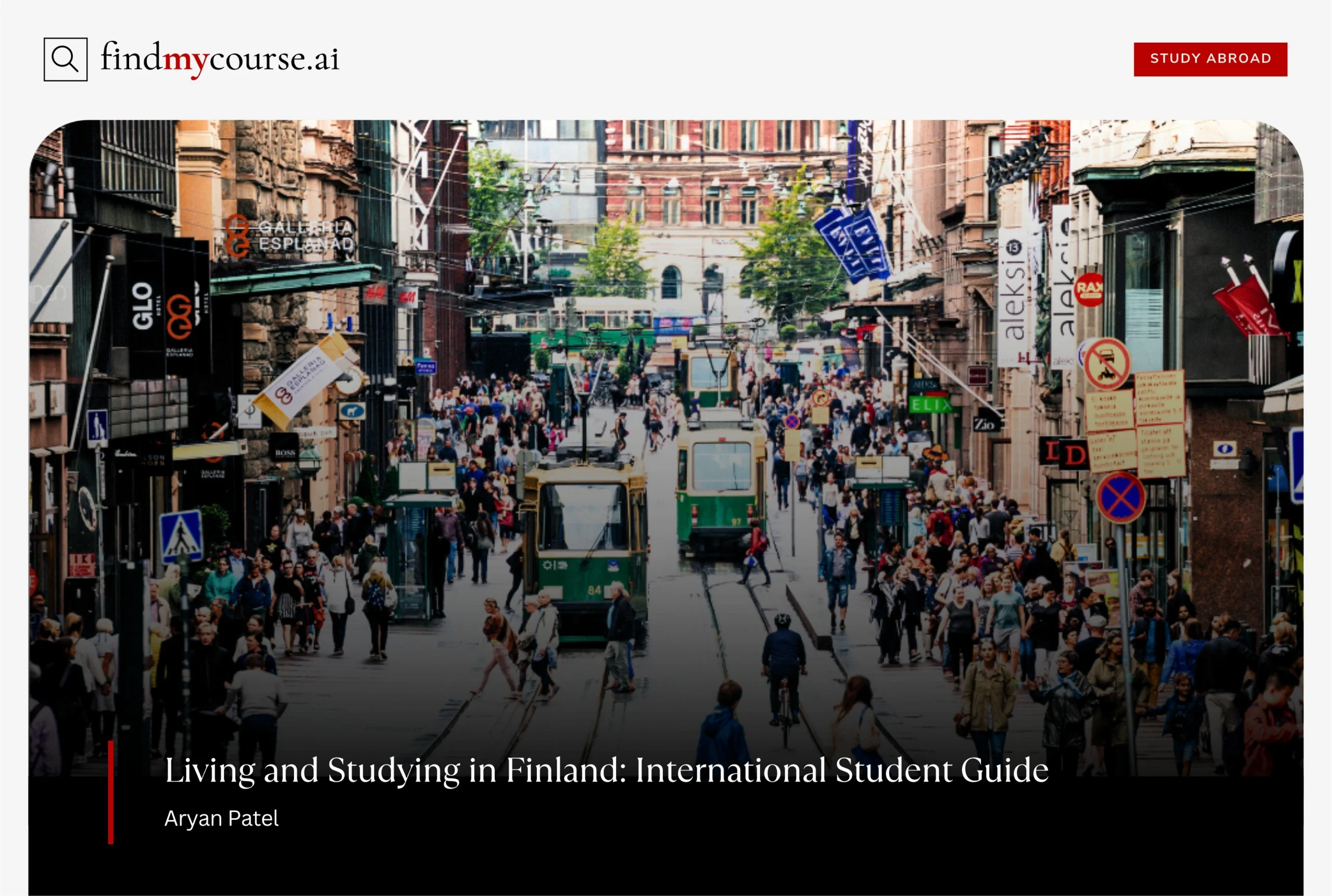 Busy Helsinki street with trams and people highlighting student life in Finland — Findmycourse.ai