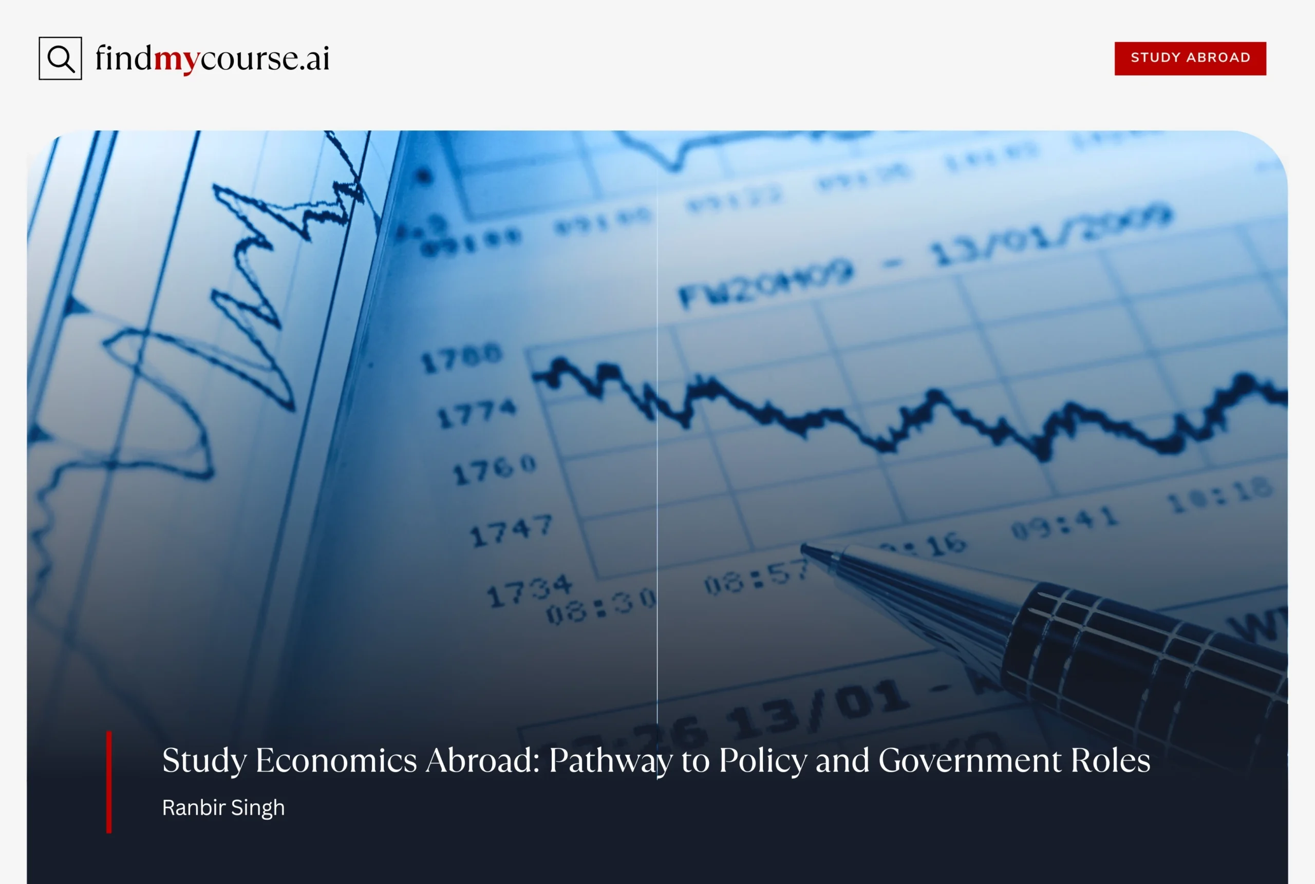 Pen on top of a chart with financial data denoting economics degree studies — Findmycourse.ai