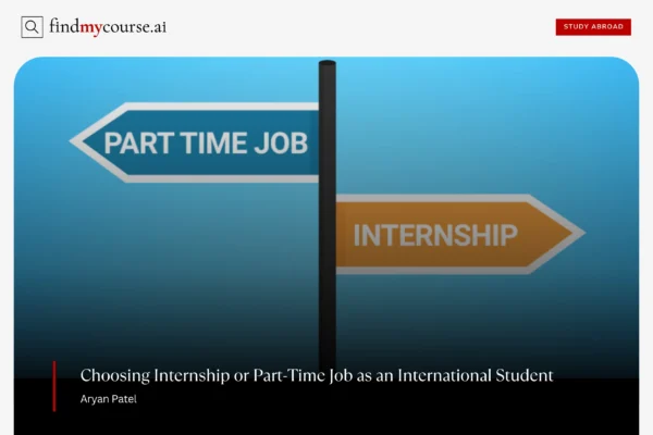 Graphic illustrating the comparison of internship vs part-time job — Findmycourse.ai