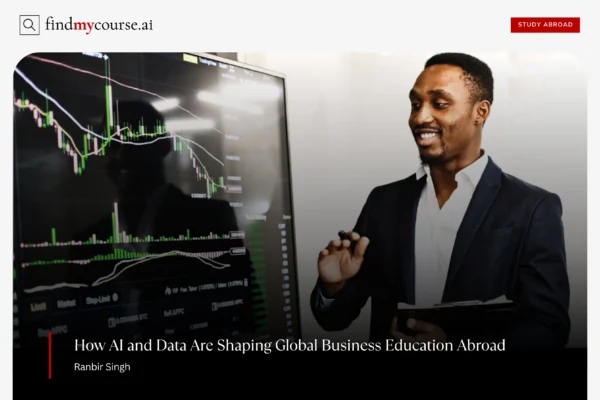 Student learning AI and data skills in business studies class — Findmycourse.ai