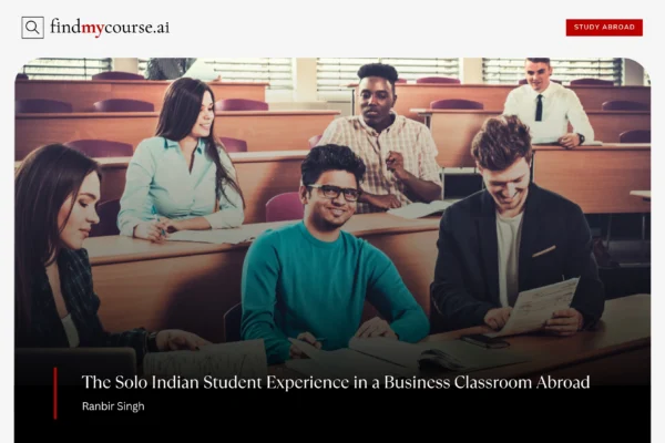An Indian student in a classroom abroad depicting sole student experience — Findmycourse.ai