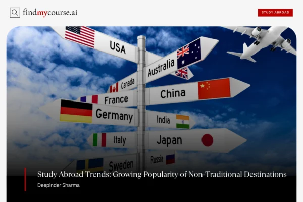 Why Indian Students Are Exploring Non-Traditional Study Abroad Destinations Direction signs with names of different nations representing study abroad locations — Findmycourse.ai