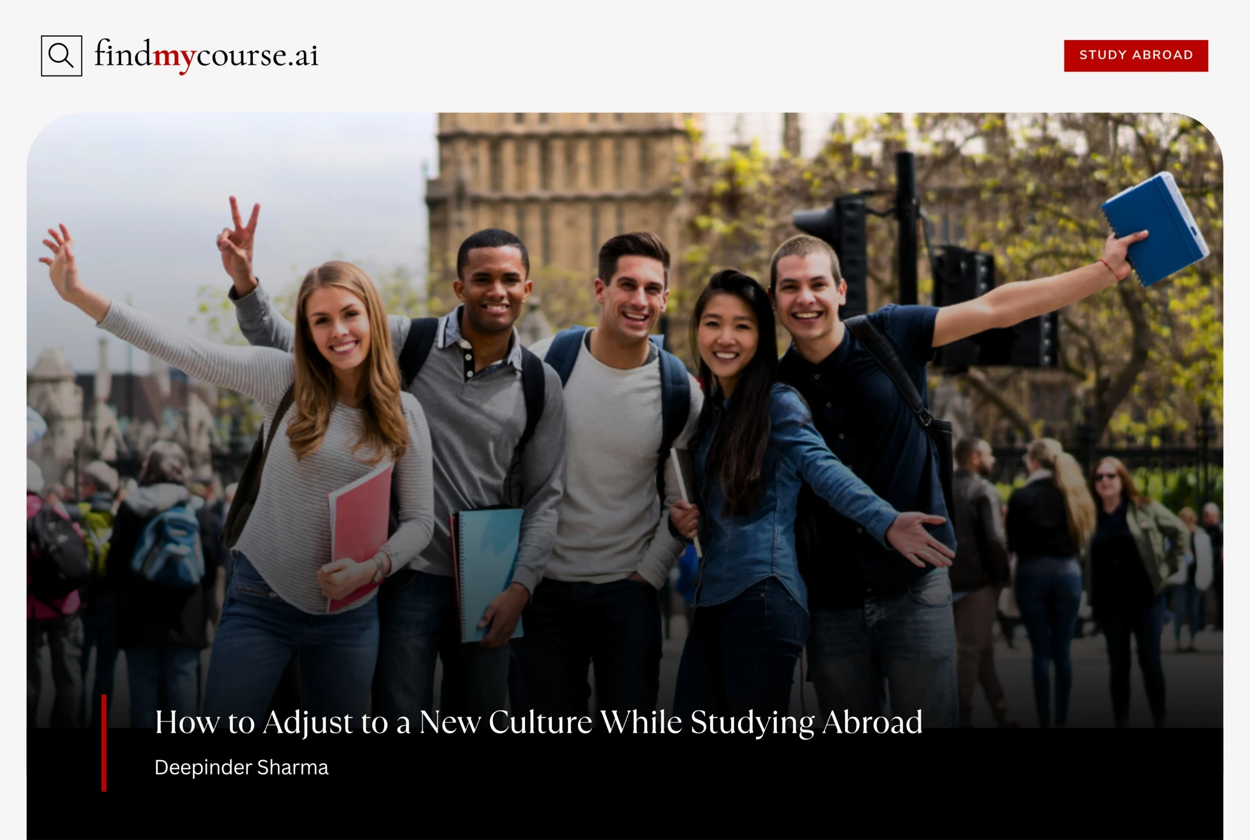 Group of diverse students representing cultural adaptation guide for study abroad — Findmycourse.ai