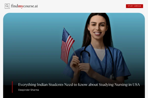 Indian Students’ Roadmap to Study Nursing in the USA Nursing Student holding American flag highlighting opportunities to Study Nursing in USA — Findmycourse.ai