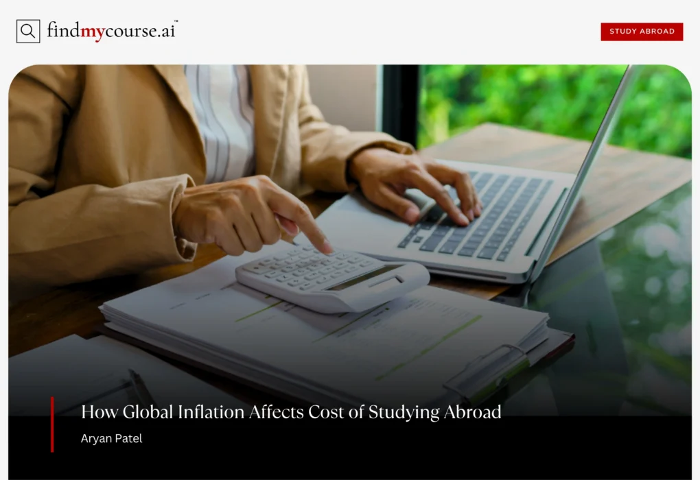 A person using calculator and laptop with bills denoting cost of studying abroad — Findmycourse.ai
