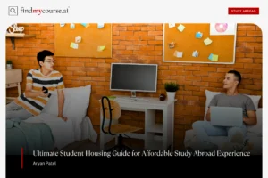 View of a dorm room with two students denoting student housing abroad guide — Findmycourse.ai