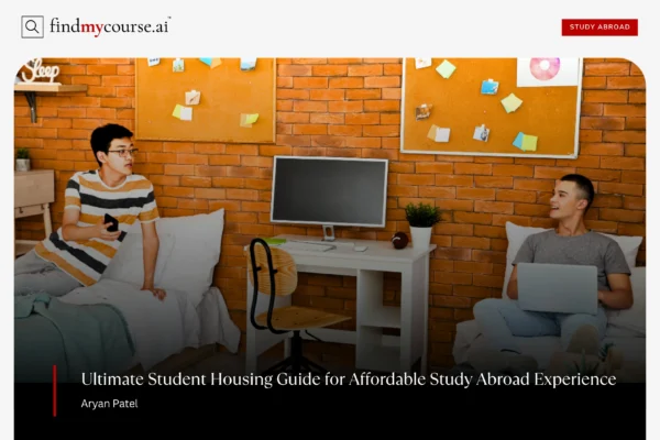 View of a dorm room with two students denoting student housing abroad guide — Findmycourse.ai
