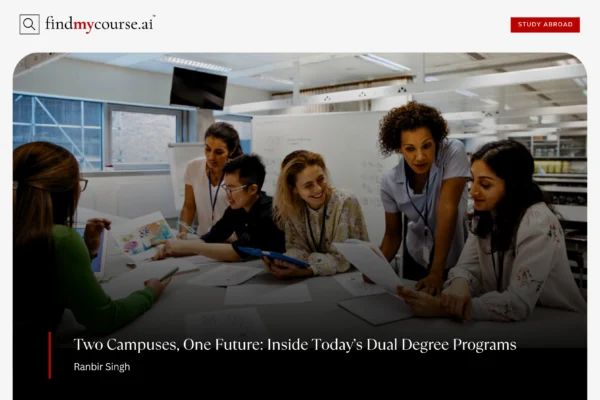Group of diverse students in a classroom depicting dual degree programs — Findmycourse.ai