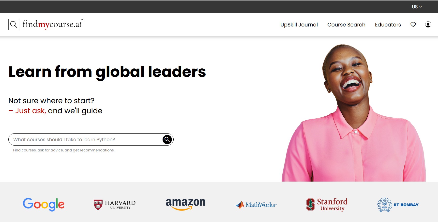 Display Image of Home page - Findmycourse.ai US Region