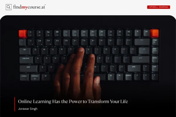 Hand on keyboard symbolizing growth through online skill learning | findmycourse.ai