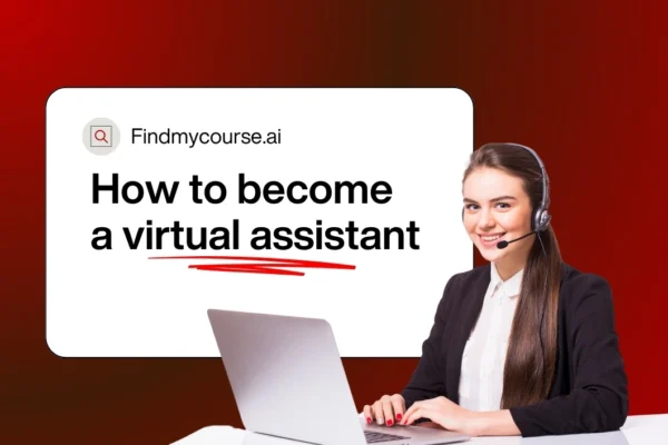 Professional working on laptop with headset showing how to become a virtual assistant – Findmycourse.ai