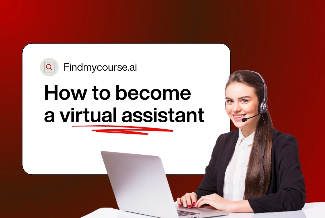 Professional working on laptop with headset showing how to become a virtual assistant – Findmycourse.ai