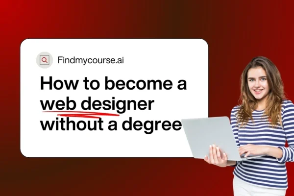 Woman holding laptop reading how to become a web designer – findmycourse.ai