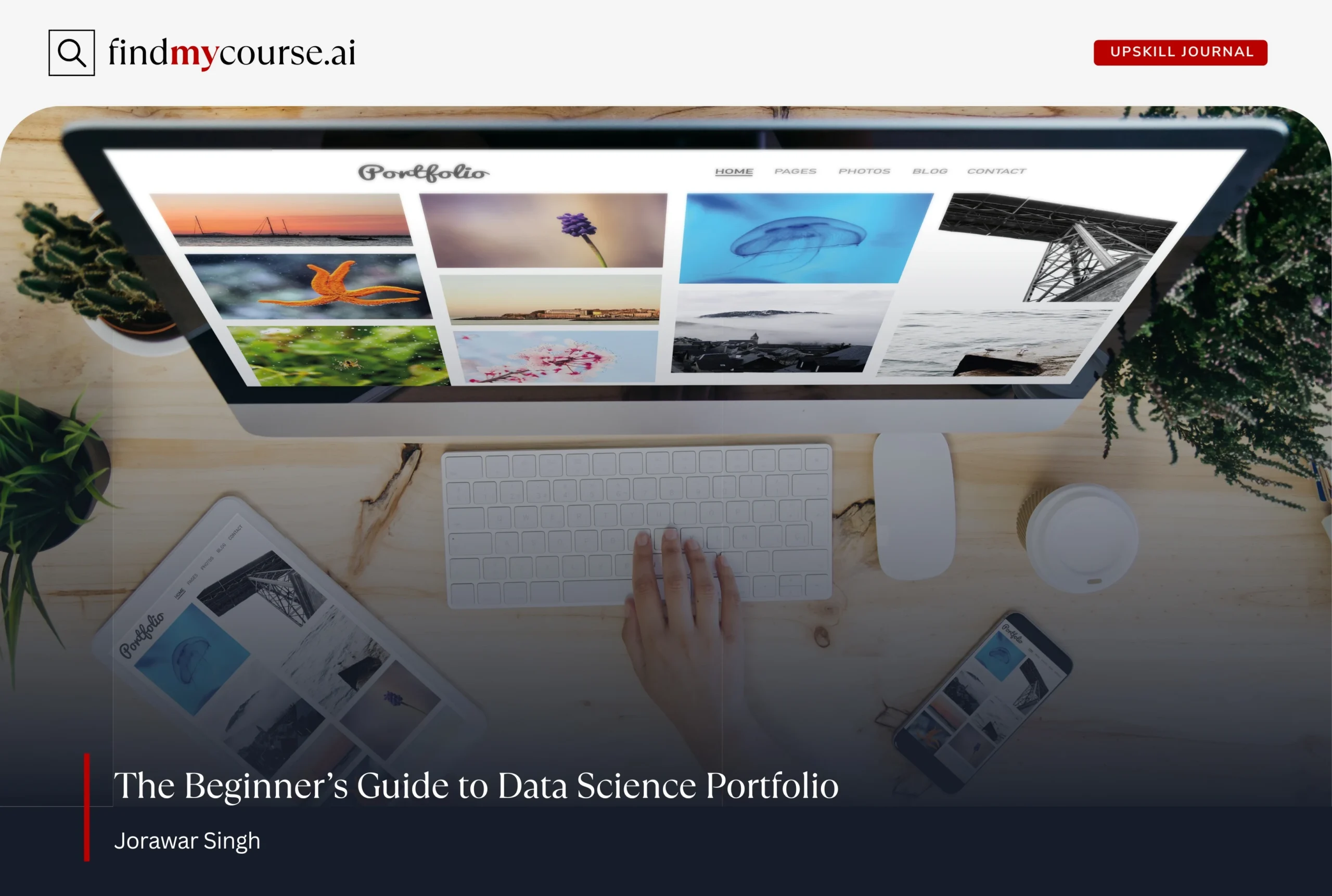 screen showing portfolio website as someone works on first data science portfolio – Findmycourse.ai