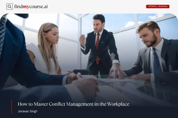 Manager using conflict management to address team tension in office — FindMyCourse.ai
